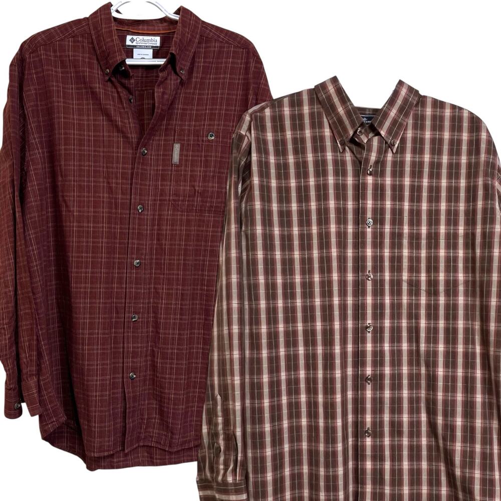 Columbia Dockers Mens Large Plaid Button Down Shirt Lot 2 Long Sleeve Casual